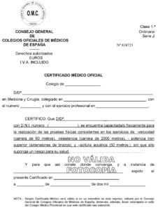 Modelo de certificado médico oficial para las pruebas físicas de Guardia Civil 2026